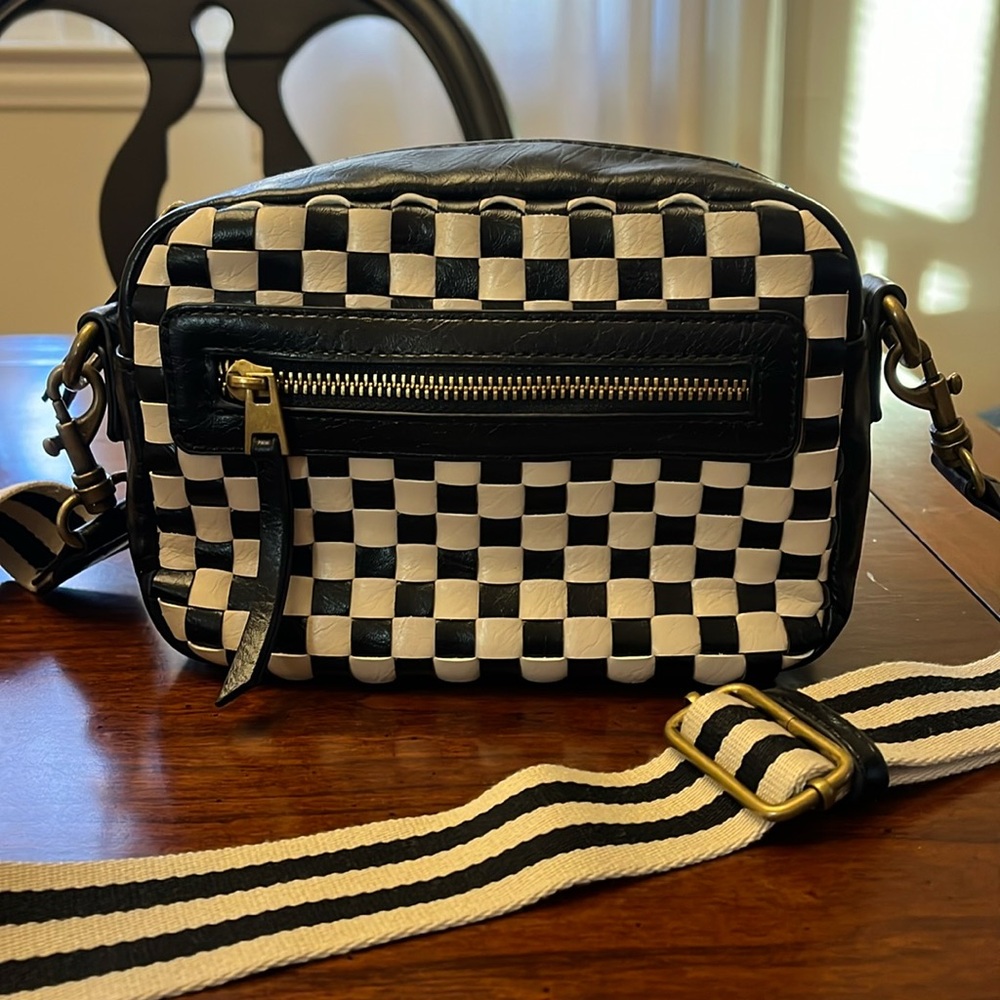 Checker Camera Crossbody Bag with Strap